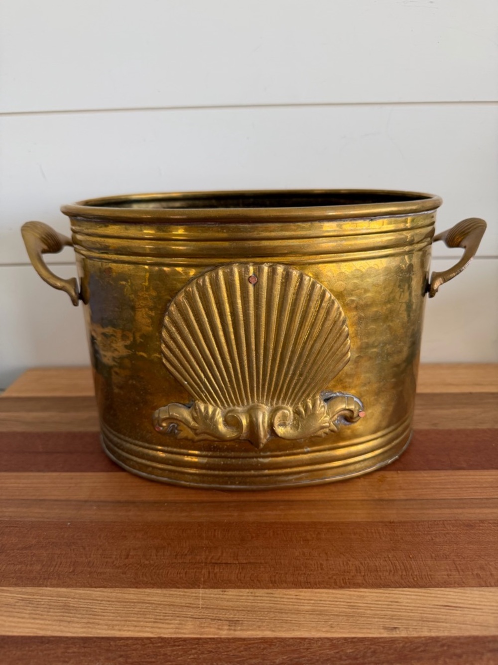 Vintage Brass Planter Sea Shell Design Nautical Beachy